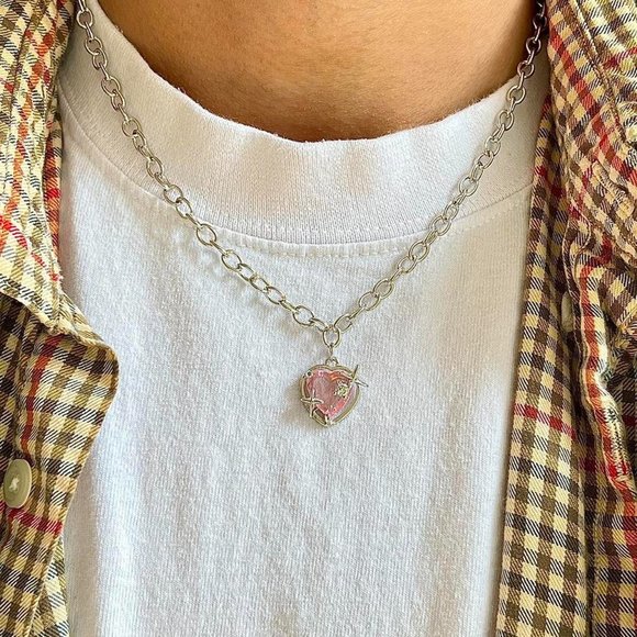 y2k 2000s choker heart crystal star pendant silver necklace - Picture 4 of 8